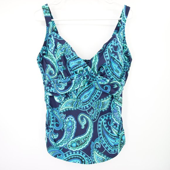 Lands' End Other - Lands End Navy Blue Paisley V Neck Swim Tankini Top Underwire Size 14DD NWOT